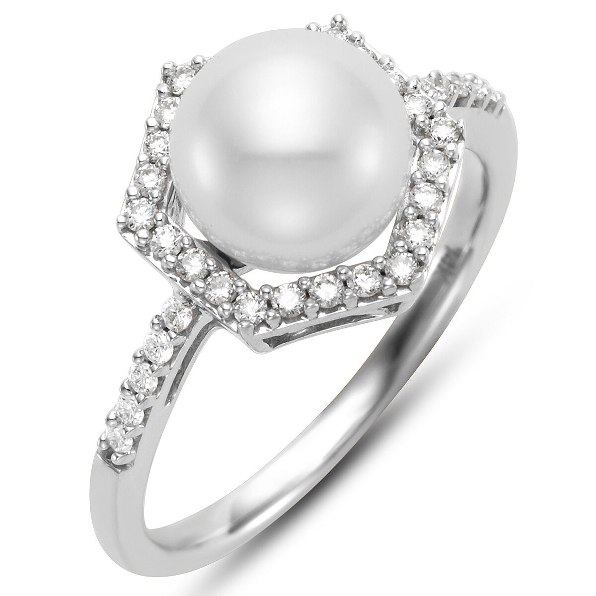 18KT White Gold 0.25CTW DIA 8.0-8.5MM Freshwater Cultured Pearl Ring