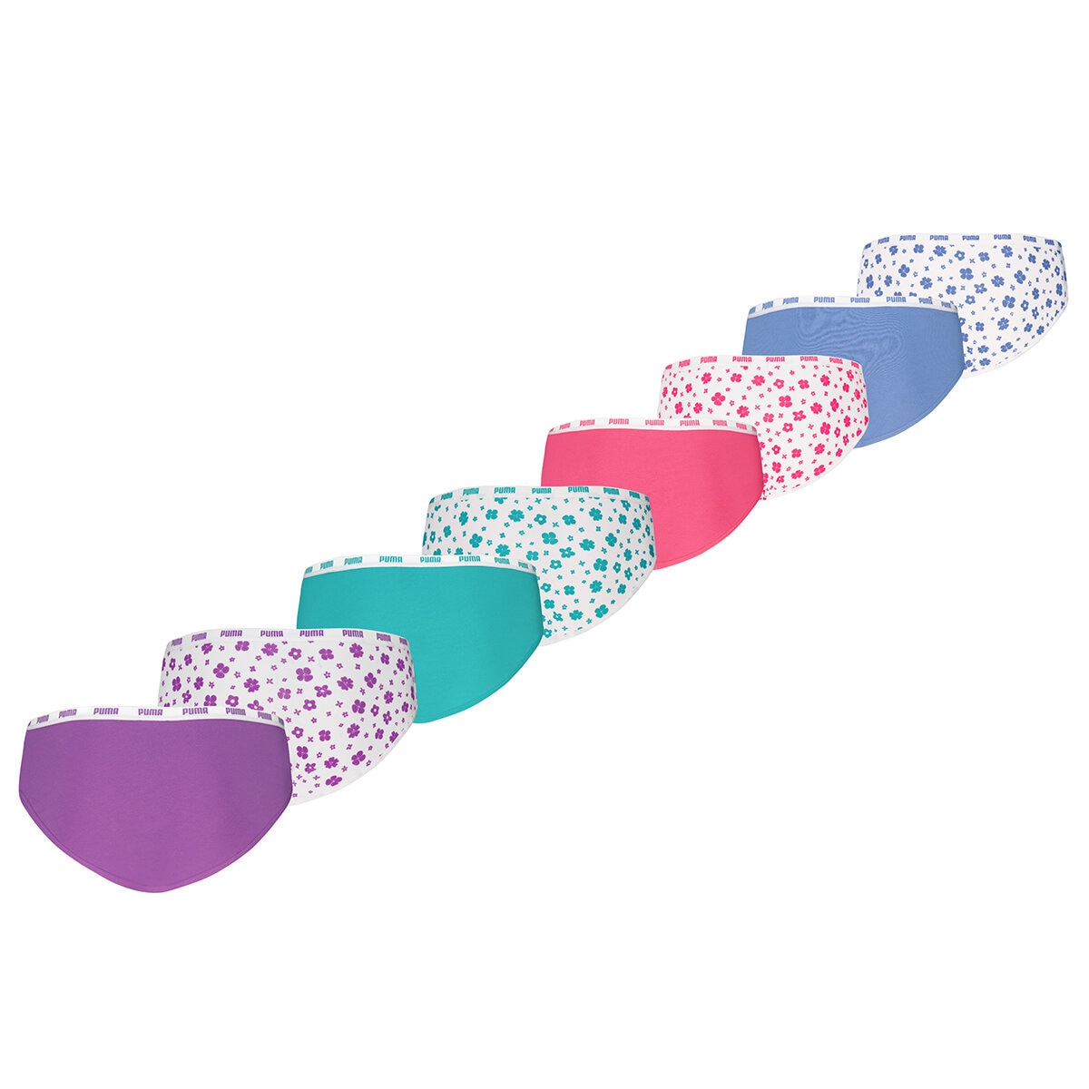 PUMA Girls Bikini Brief 8 Pack Purple Pink Blue