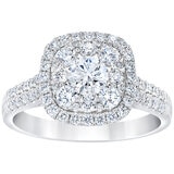 18KT White Gold 1.50ctw Round Brilliant Square Halo Diamond Ring