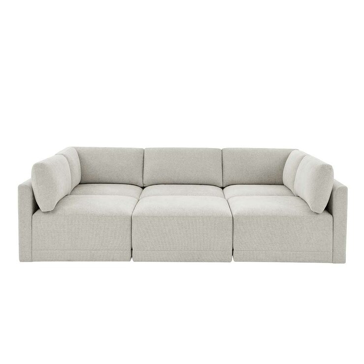 Thomasville 6PC Fabric Modular Sectional with Ottoman Light Grey