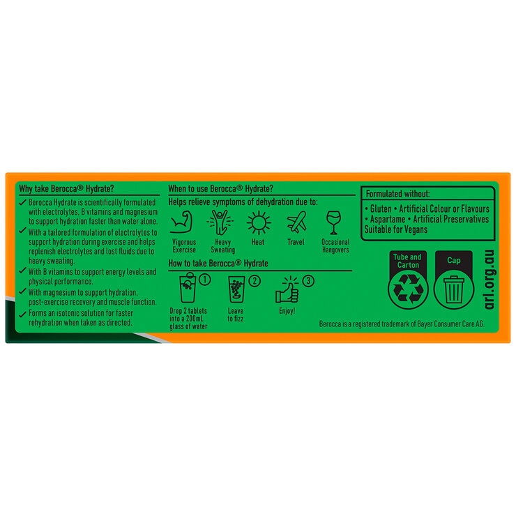 Berocca Hydrate Orange 2 x 40 Effervescent Tablets
