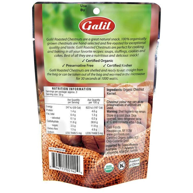 Galil Organic Roasted Chestnuts 10 x 100g