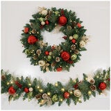 CGH 76.2cm Pre-Lit Decorated Holiday Wreath Red