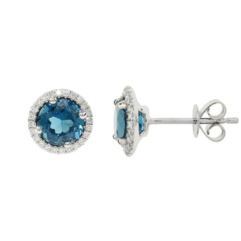 14KT White Gold Round London Blue Topaz Earrings