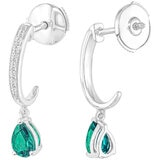 14KT White Gold 0.09ctw Diamond and Lab Emerald Earrings