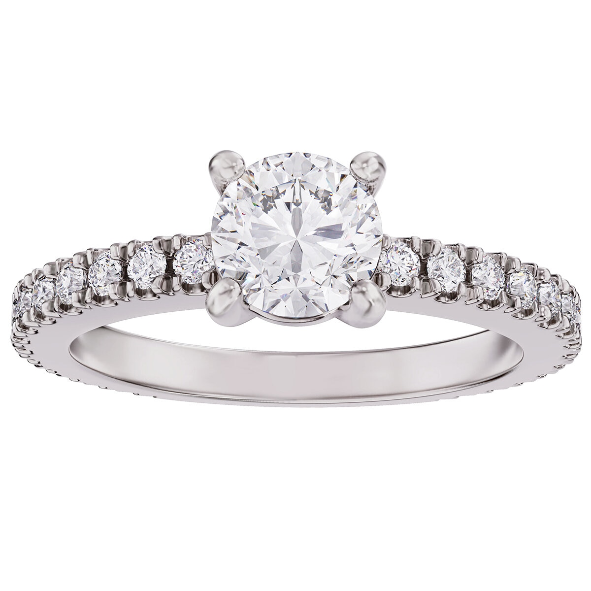 18KT White Gold 1.35ctw Round Diamond Cut 1.00ctw Centre Ring