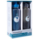 ThermoFlask Double Wall Stainless Steel Bottles With Spout And Straw Lid 2 Pack Black And Blue