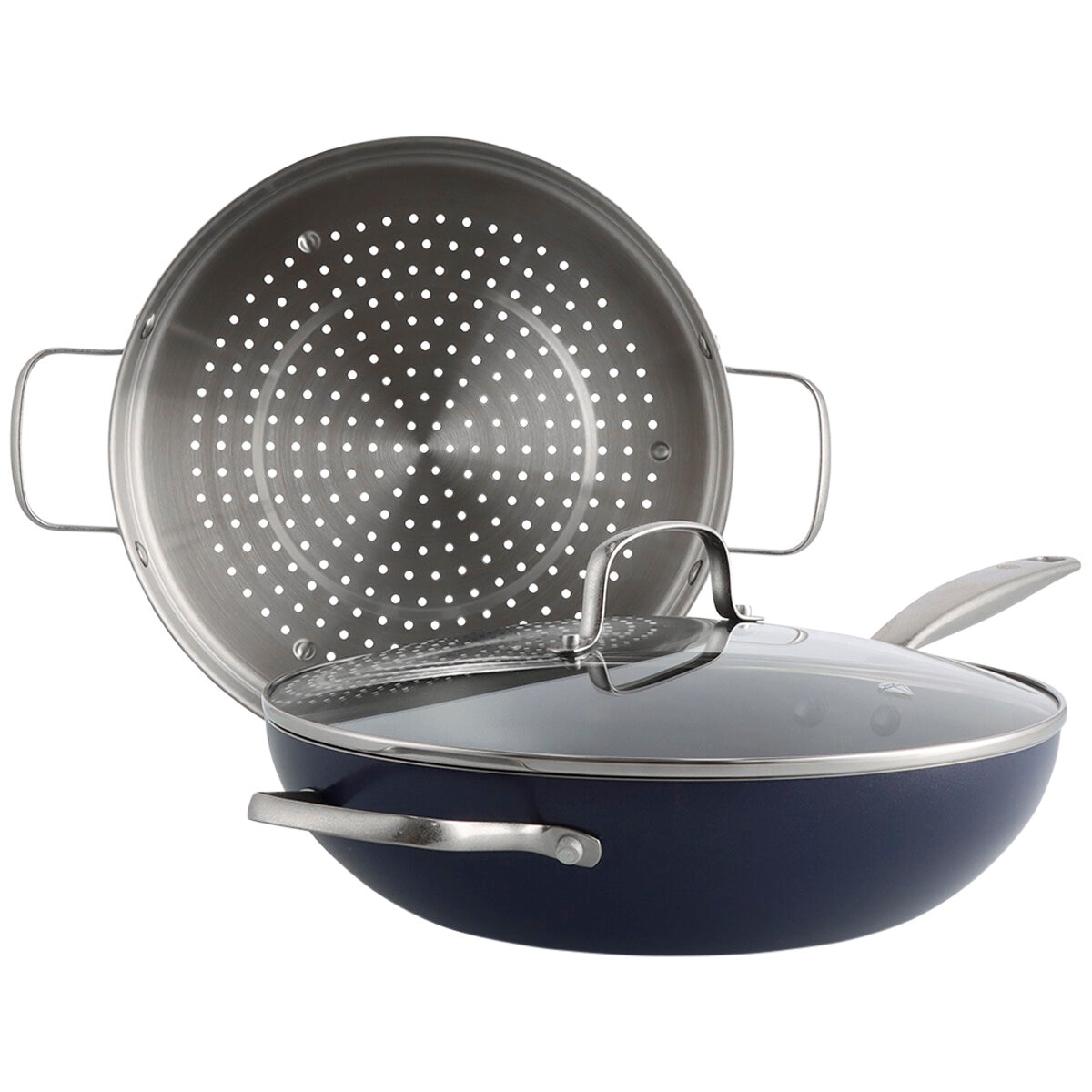 Blue Diamond Wok With Steamer and Lid 30cm