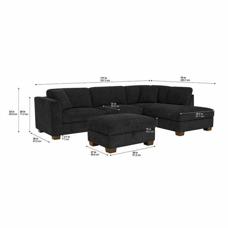 Thomasville 3 Piece Fabric Sectional With Storage Ottoman Thomasville 3 Piece Fabric Sectional With Storage Ottoman