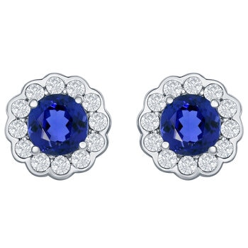18KT White Gold 0.40ctw Diamond And Tanzanite Earrings
