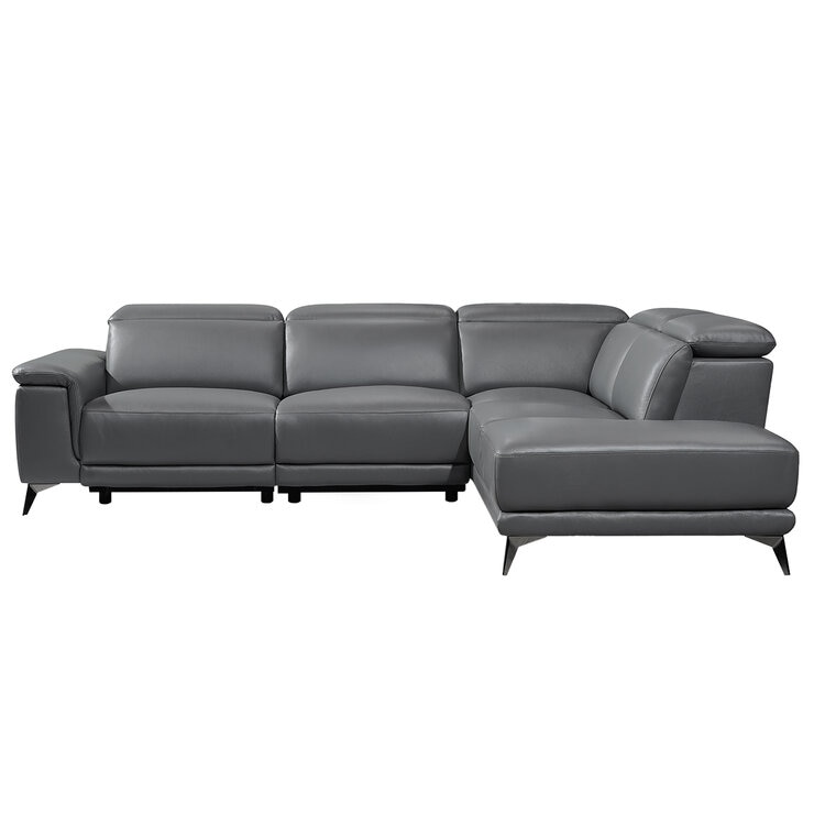 Valencia Pista Leather Reclining Sectional Lounge Right Chaise Grey