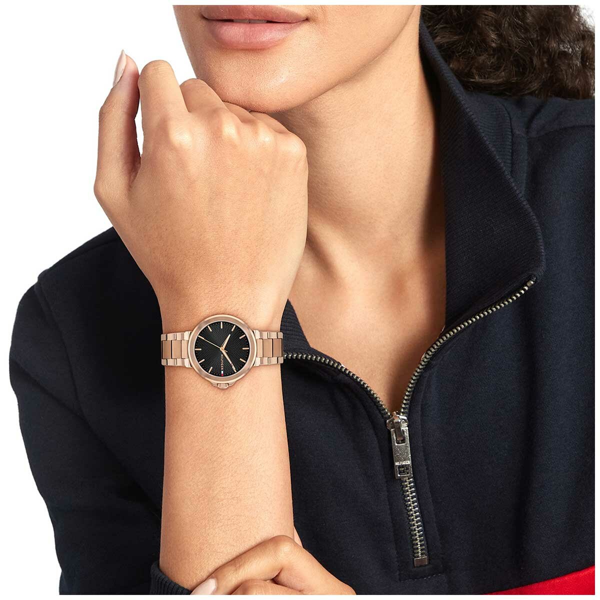 Tommy Hilfiger Lori Rose Gold Steel Black Dial Women's Watch