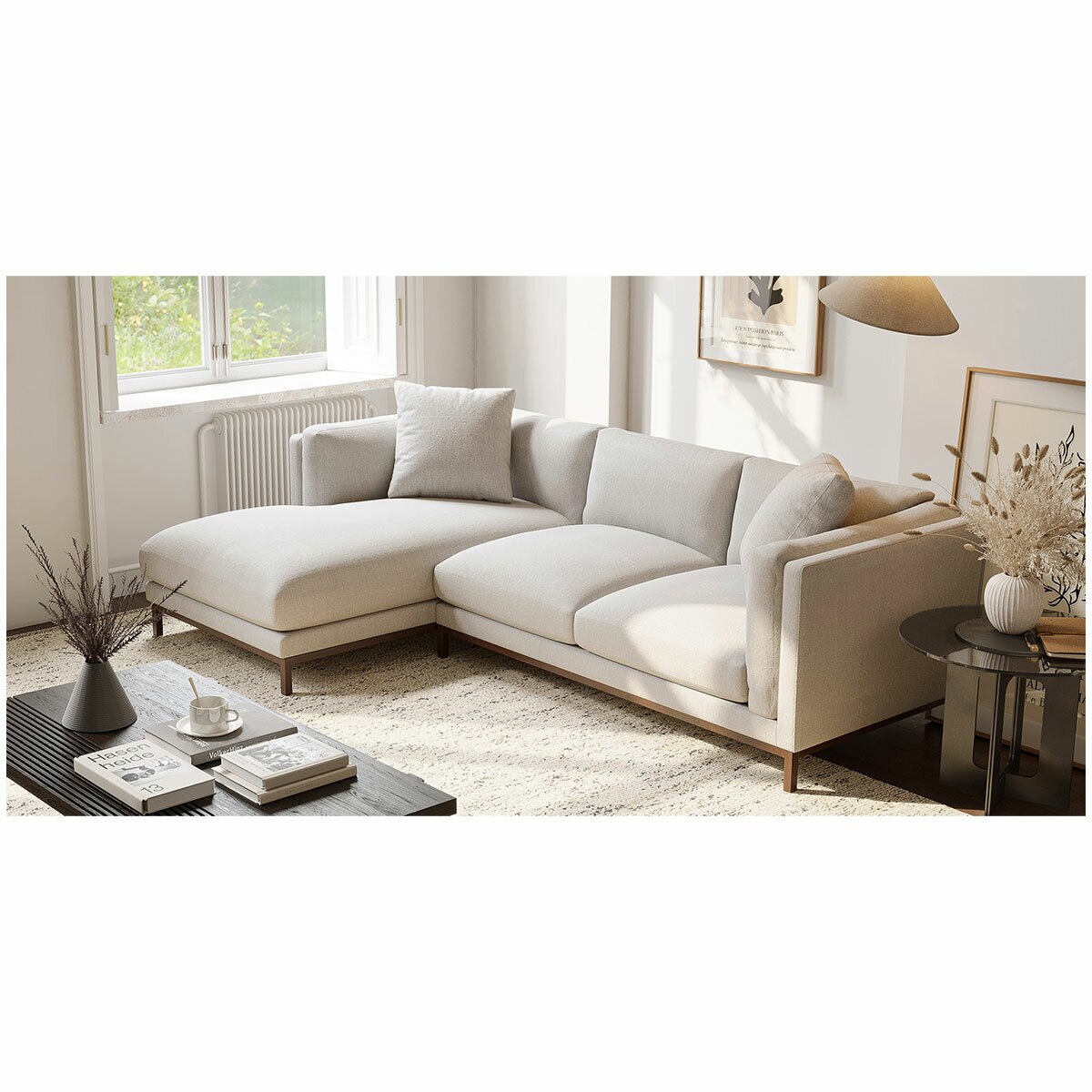 Valencia Bergen Fabric Sectional Lounge Left Chaise Beige Valencia Bergen Fabric Sectional Lounge Left Chaise Beige