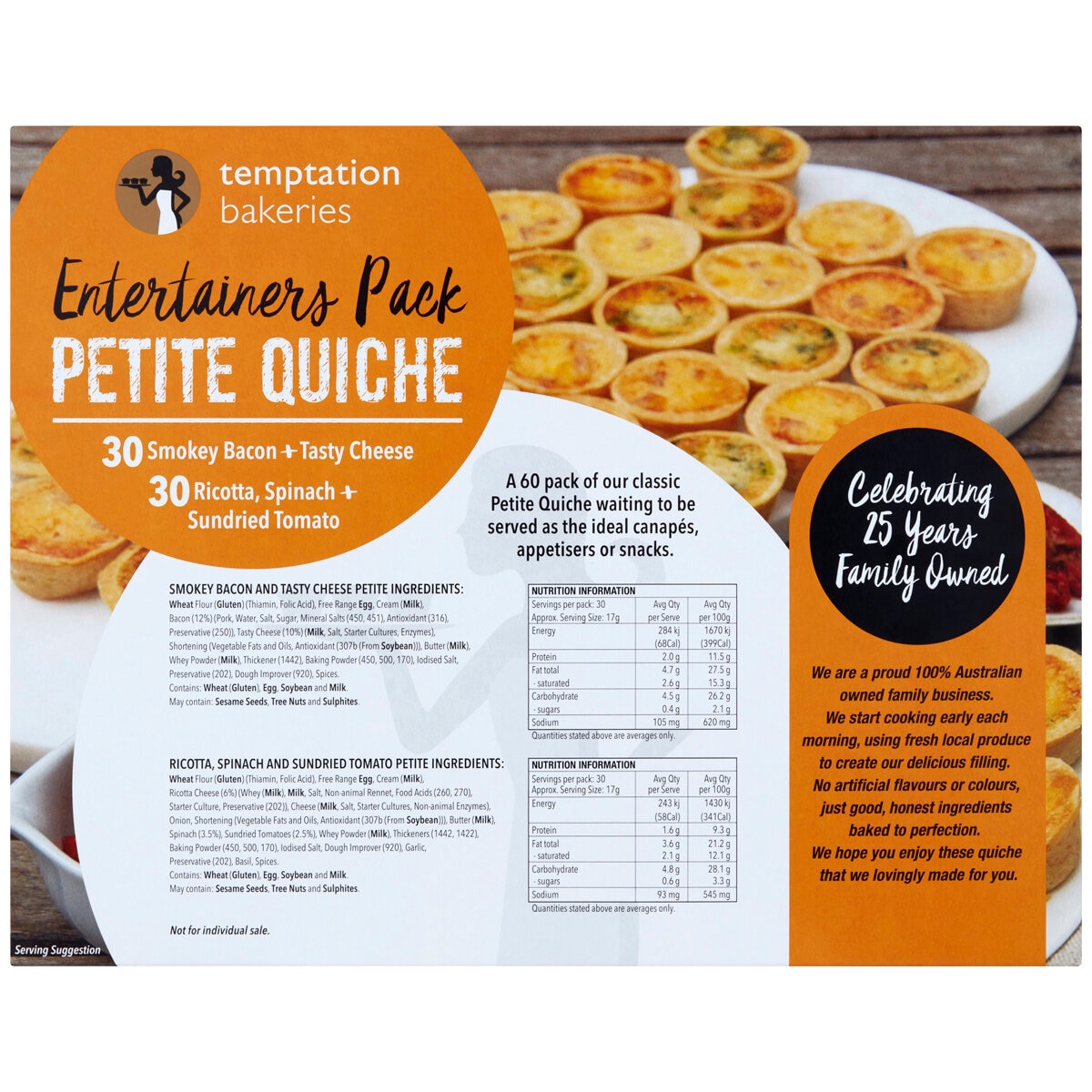 Temptation Bakeries Petite Quiche 60 Pack 1 kg