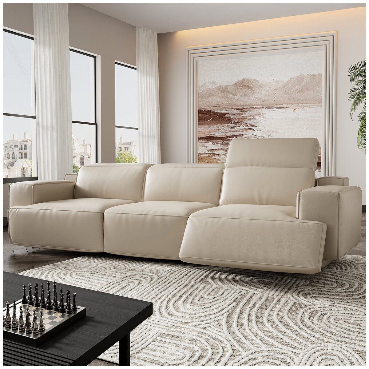 Valencia Valentina Leather Reclining Lounge 3 Seater Beige Color