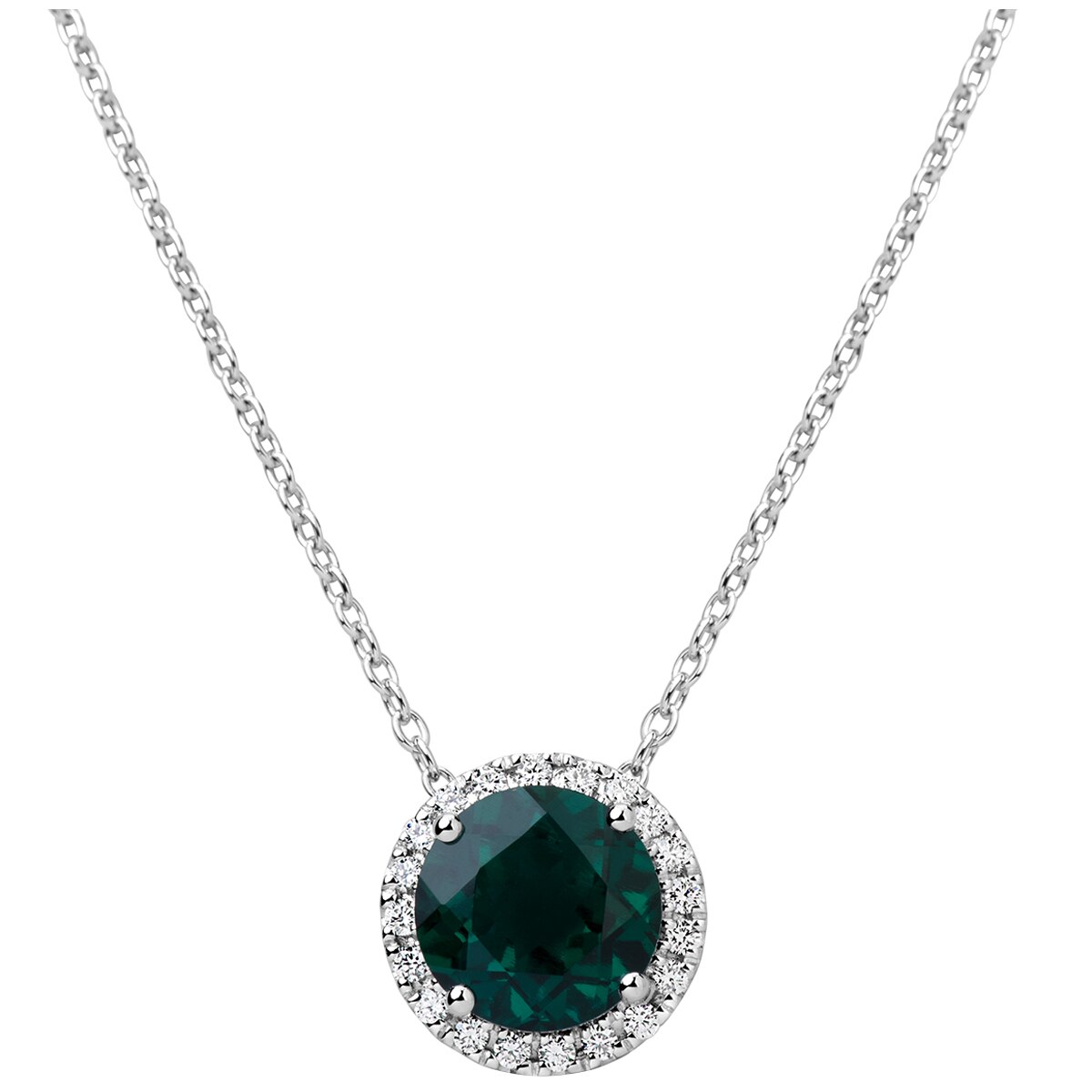 0.25ctw Diamond with Round Lab Emerald Pendant