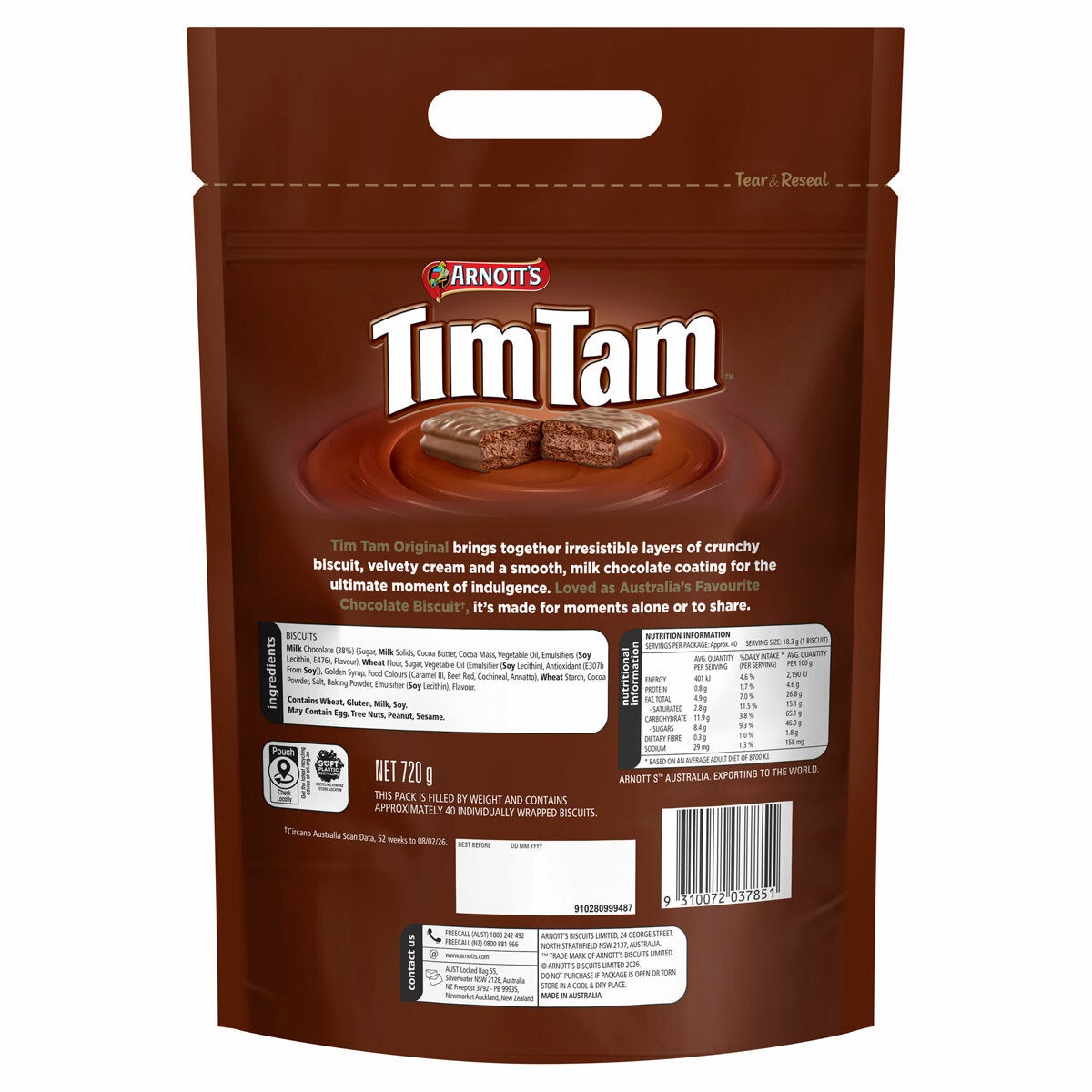 Arnott's Tim Tam Original Gift Pouch 720g Arnott's Tim Tam Original Gift Pouch 720g