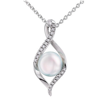 14KT White Gold 0.09ctw Diamond 8mm Cultured Freshwater Pearl Pendant