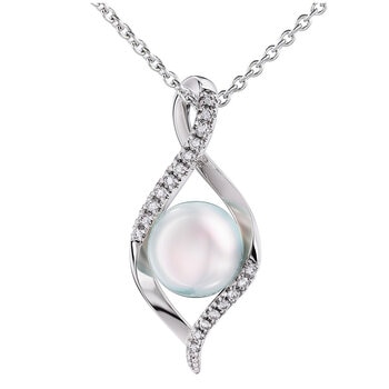 14KT White Gold 0.09ctw Diamond Freshwater Pearl Pendant