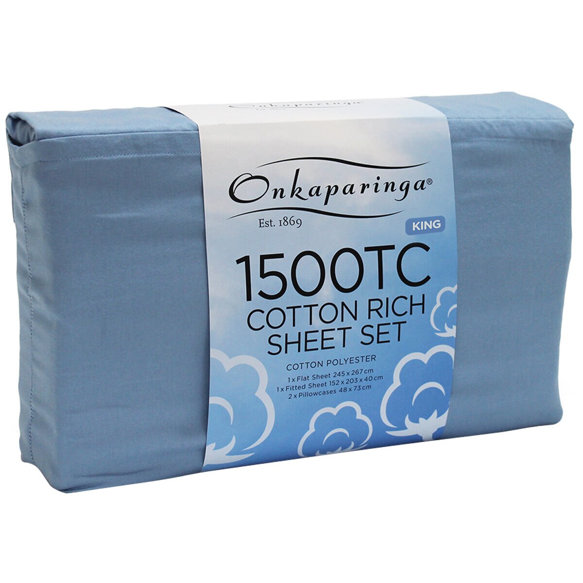 Onkaparinga Cotton Rich 1500TC Sheet Set 4 Piece King Blue