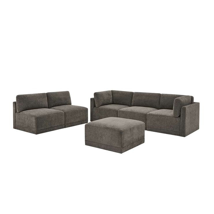 Thomasville 6PC Fabric Modular Sectional with Ottoman Grey