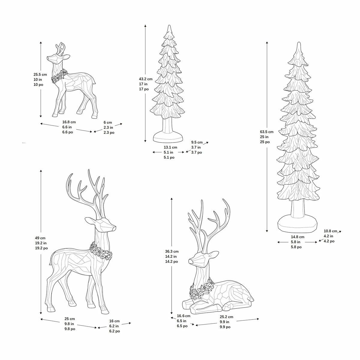 Deer and Trees 5 Piece Holiday Statue Set