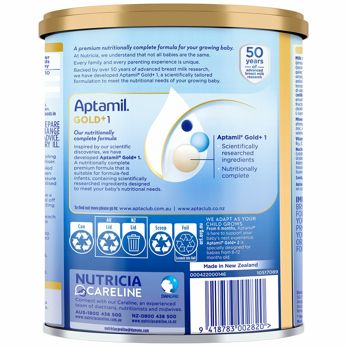 Aptamil Gold+ Stage 1 Infant Formula 0-6 Months 3 x 900g