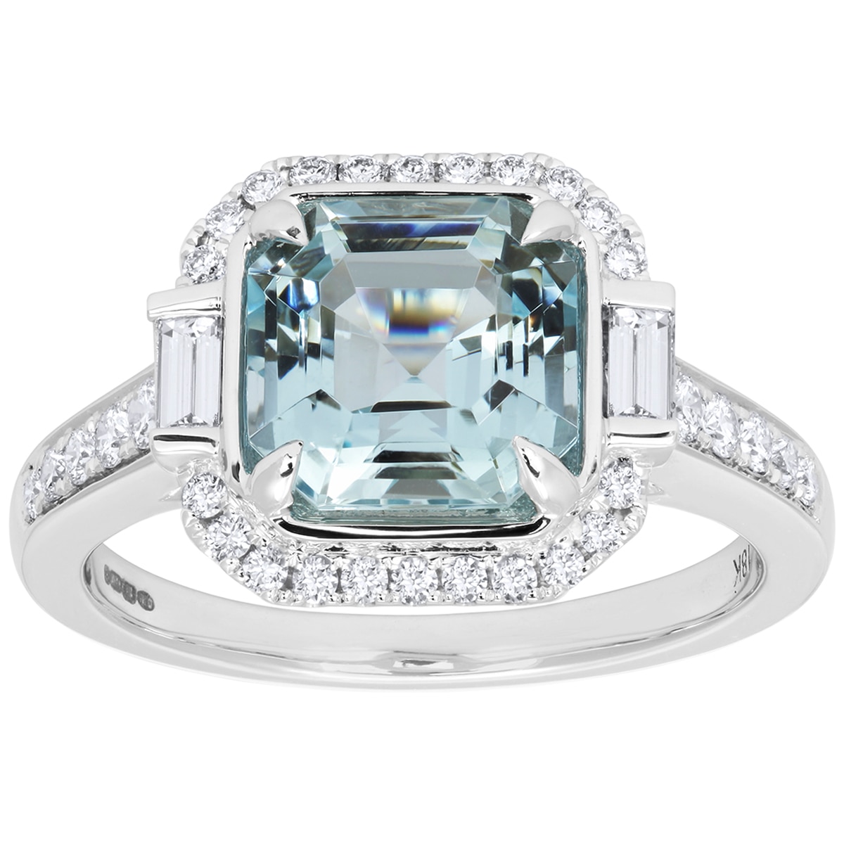 18KT White Gold Aquamarine and Diamond Ring