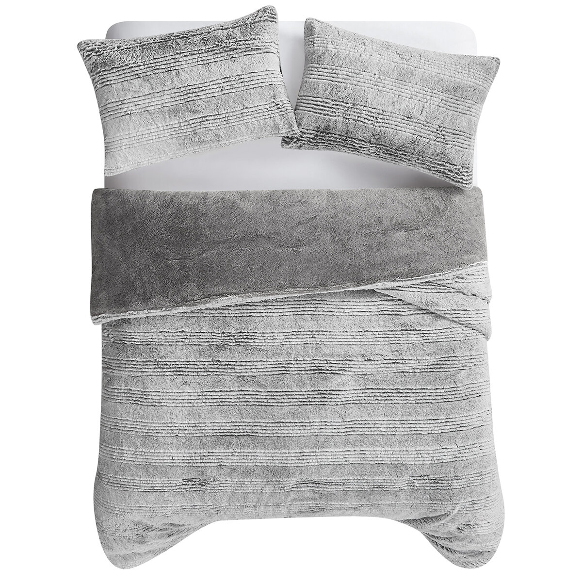 Frye Carved Comforter Set 3 Piece King Grey