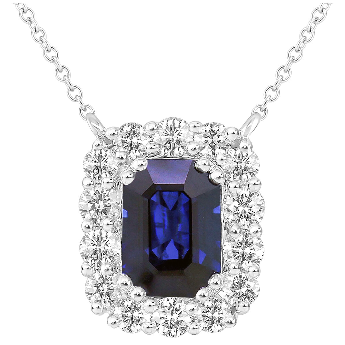18KT WG 0.37CTW Diamond Sapphire Centre Necklace