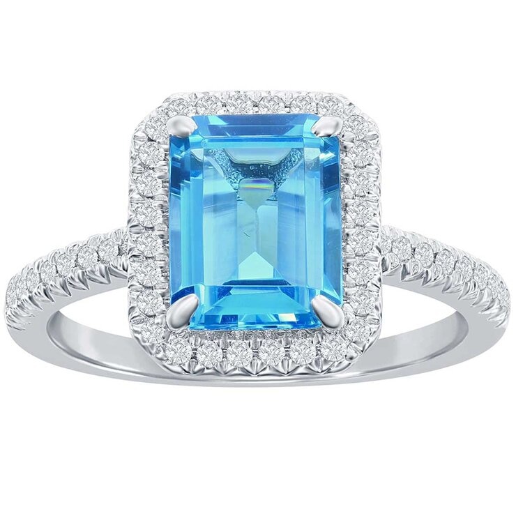 18KT White Gold Halo Blue Topaz 0.24ctw Diamond Ring 18KT White Gold Halo Blue Topaz 0.24ctw Diamond Ring