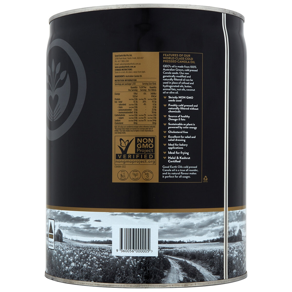 Good Earth Cold Press Canola Oil 20 Litre