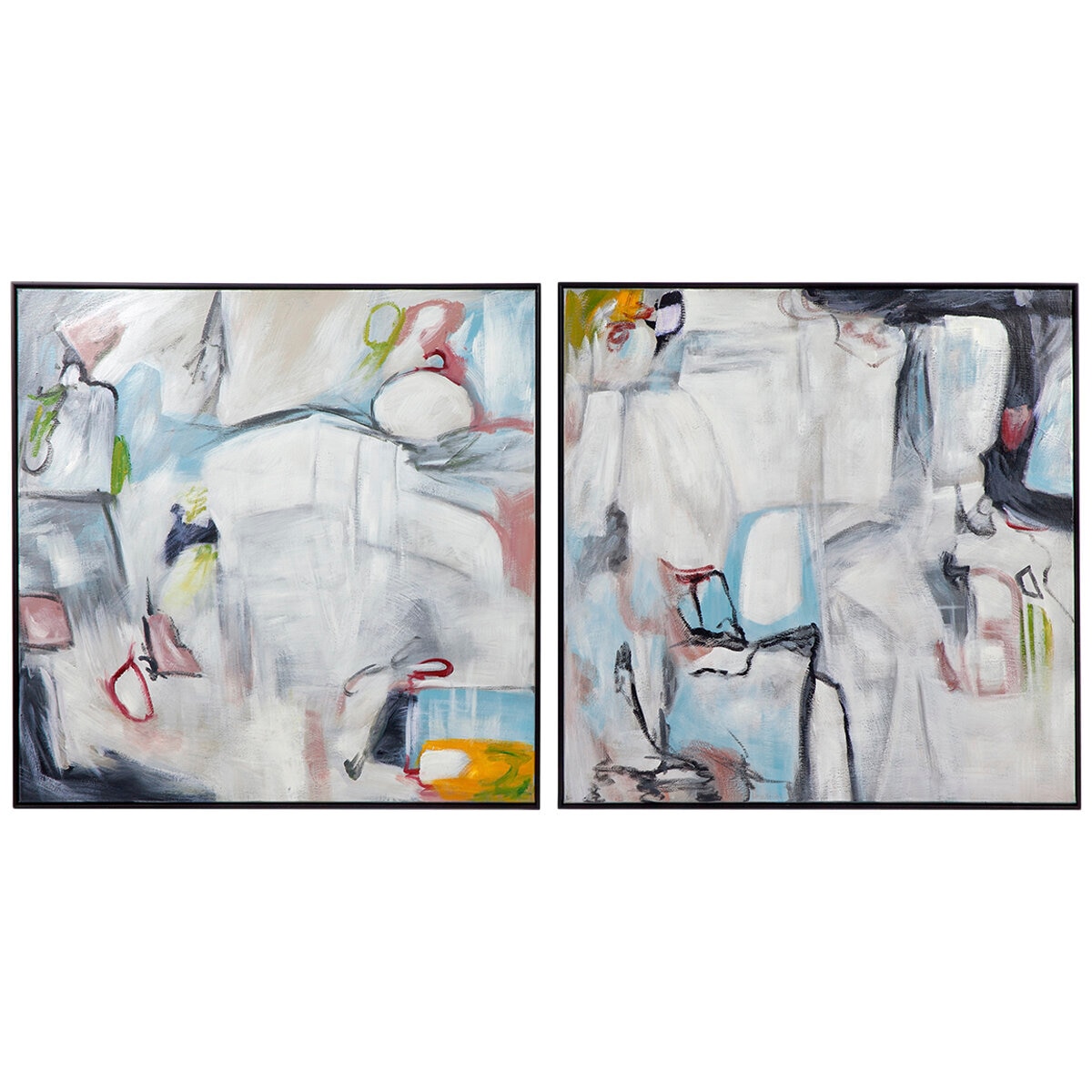Cafe Lighting and Living Street Art Oil On Canvas Painting Set of 2, Black/