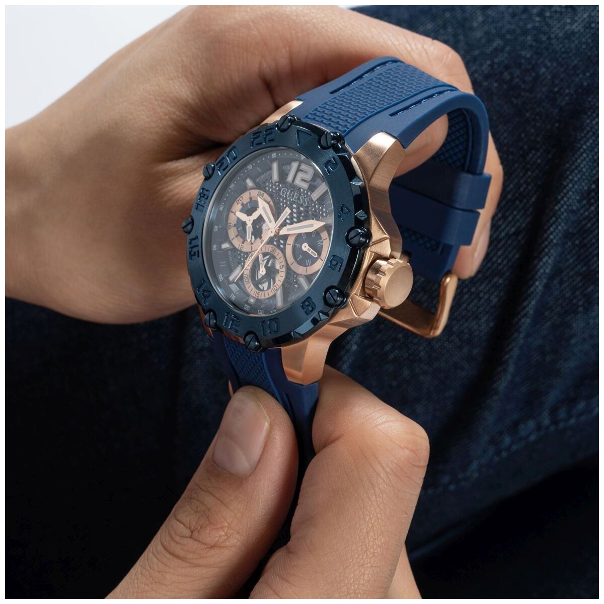 GUESS Contender Blue Two Tone Multifunction Men's Watch GW0640G3