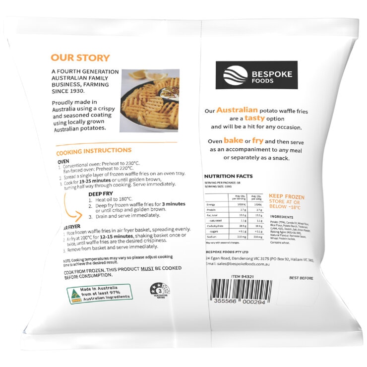 Bespoke Foods Potato Waffle Fries 1.8kg Bespoke Foods Potato Waffle Fries 1.8kg