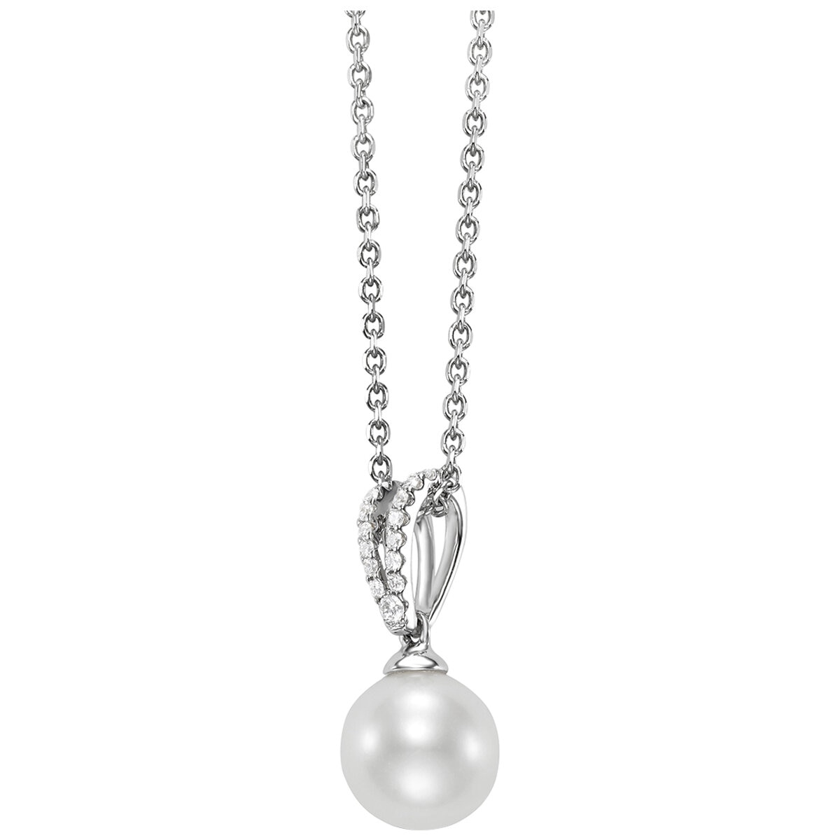 18KT White Gold 0.08ctw Diamond White Cultured Pearl Pendant