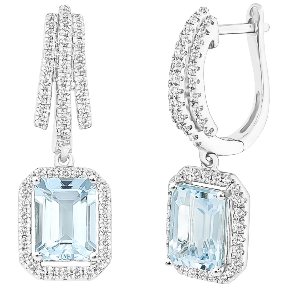 0.50ctw Diamond with Emerald Cut Aquamrine Drop Earrings