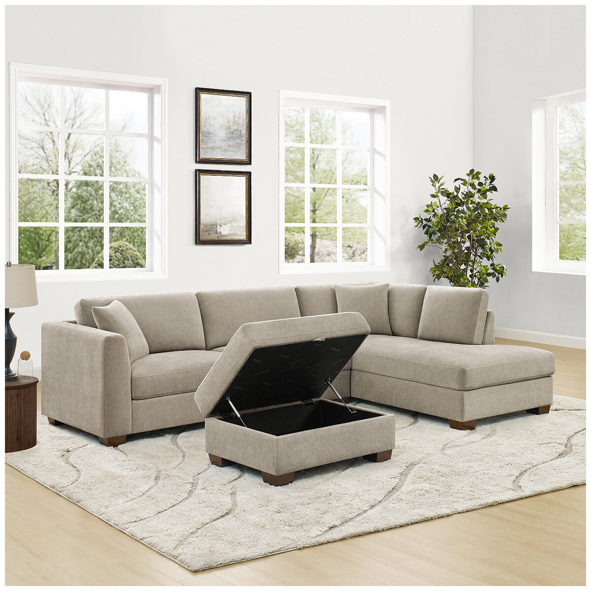 Thomasville Fabric Sectional With Storage Ottoman