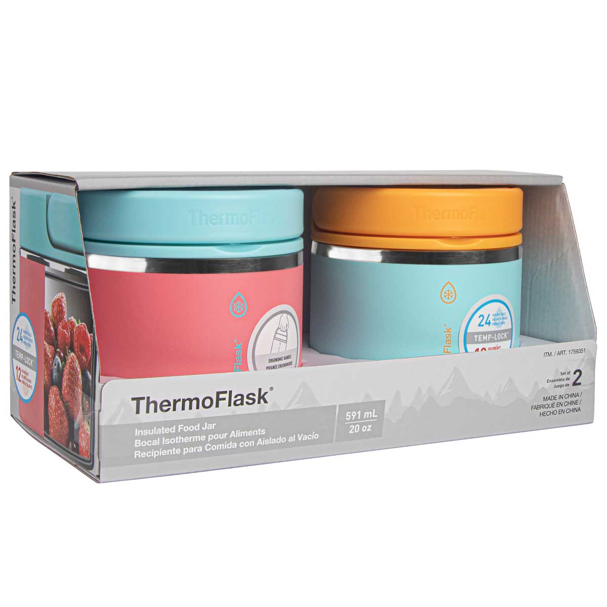 ThermoFlask 590ml Insulated Food Jar 2 Pack Pink And Aqua