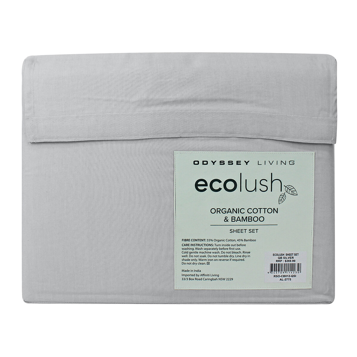 Odyssey Living Eco Lush Organic Cotton and Bamboo King Sheet Set Night Silver