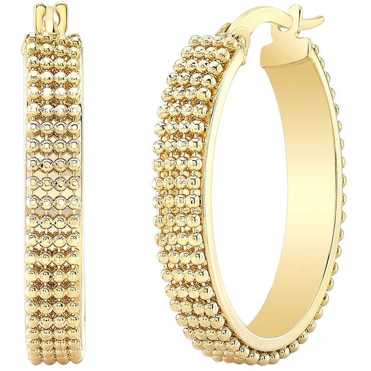 14KT Yellow Gold Beaded Oval Hoop Earrings Costco Australia