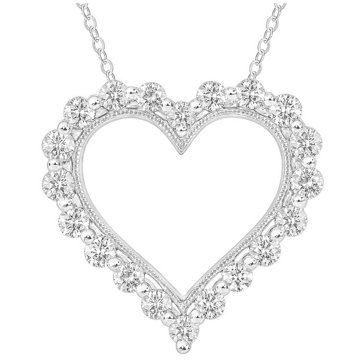 14KT White Gold 1.00ctw Round Diamond Heart Pendant 14KT White Gold 1.00ctw Round Diamond Heart Pendant