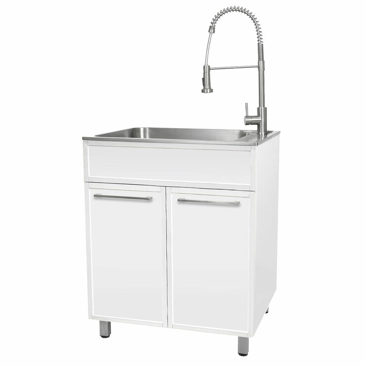 All in One 72cm Matte White Lacquered Laminate Slim Shaker Cabinet With Sink And Chef Faucet All in One 72cm Matte White Lacquered Laminate Slim Shaker Cabinet With Sink And Chef Faucet
