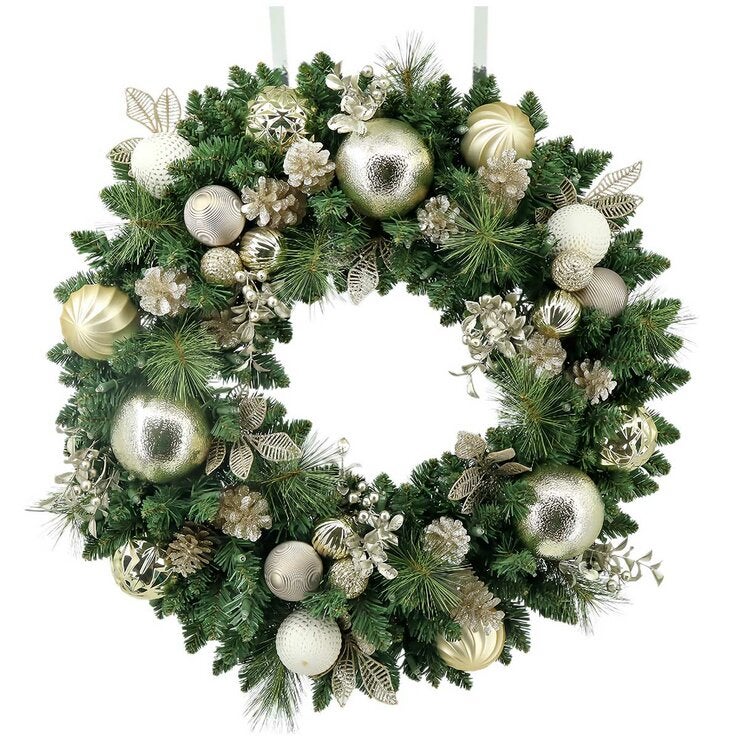 CGH 76.2cm Pre-Lit Decorated Holiday Wreath Metallic