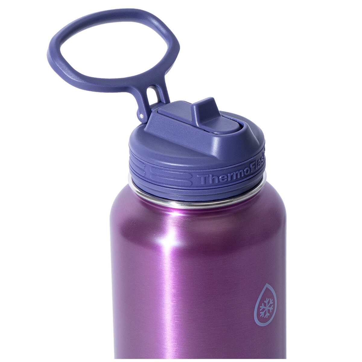 ThermoFlask Double Wall Stainless Steel Bottles With Spout And Straw Lid 2 Pack Green And Purple