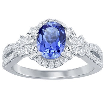 18KT White Gold 0.66ctw Diamond Tanzanite Drop Ring