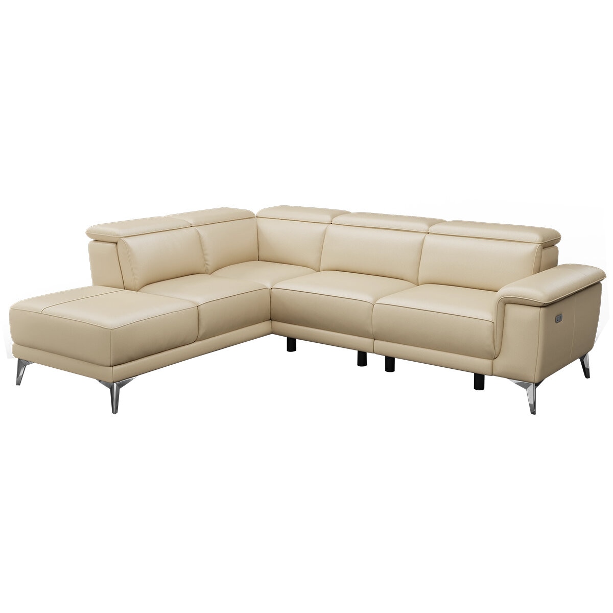 Valencia Pista Leather Reclining Sectional Lounge Left Chaise Beige Colour