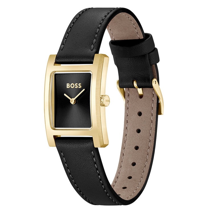 BOSS Lucy Black Leather Black Dial Women's Watch