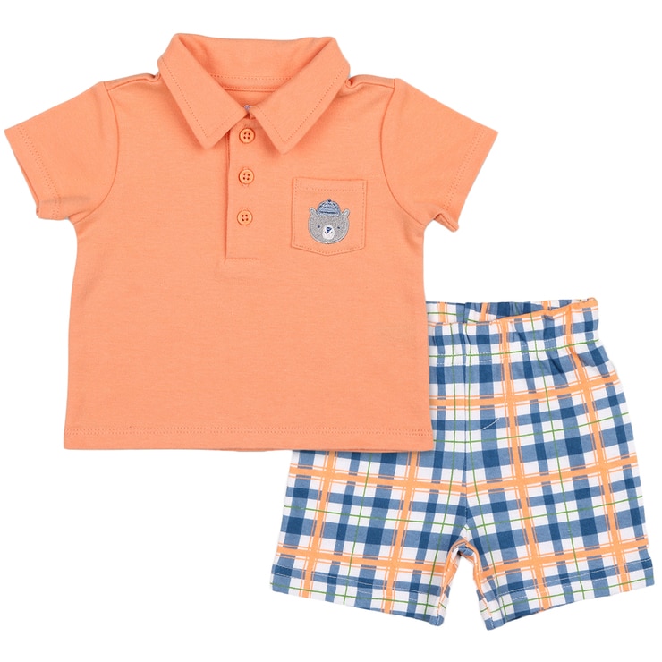 Peanut Shell 2pc Baby Set - Orange Top/Check Shorts Peanut Shell 2pc Baby Set - Orange Top/Check Shorts