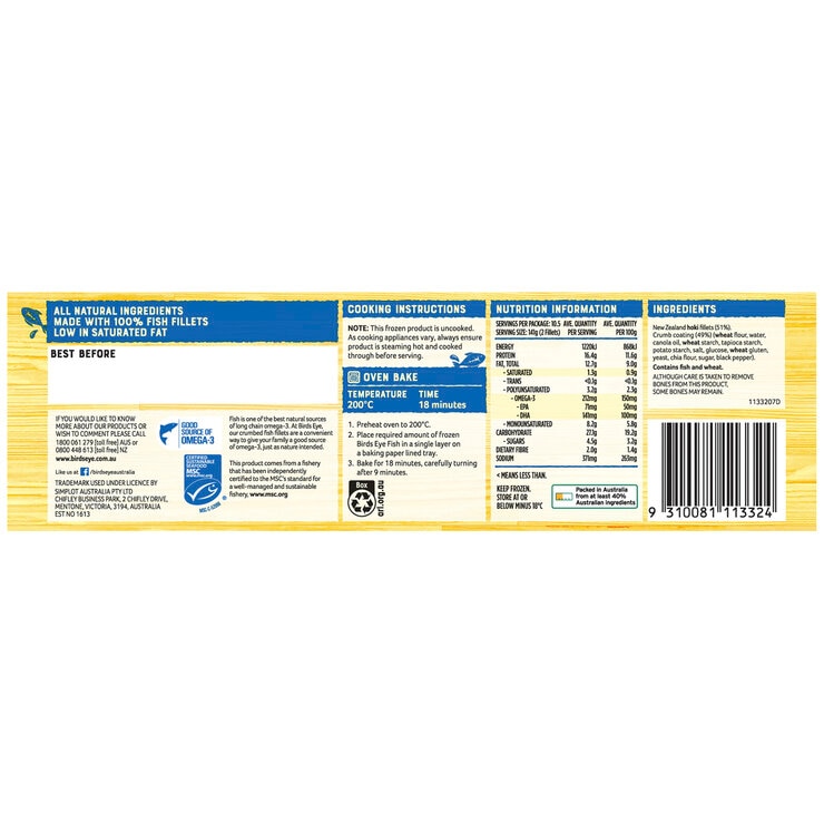 Birds Eye NZ Hoki Original Crumb 1.5kg Birds Eye NZ Hoki Original Crumb 1.5kg